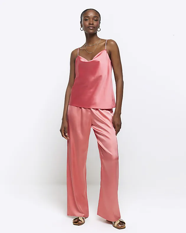 River Island Coral satin cowl neck cami top< Co-ord Sets