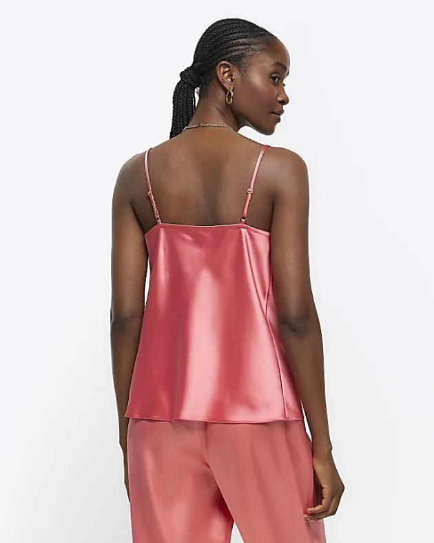 River Island Coral satin cowl neck cami top< Co-ord Sets