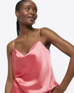River Island Coral satin cowl neck cami top< Co-ord Sets