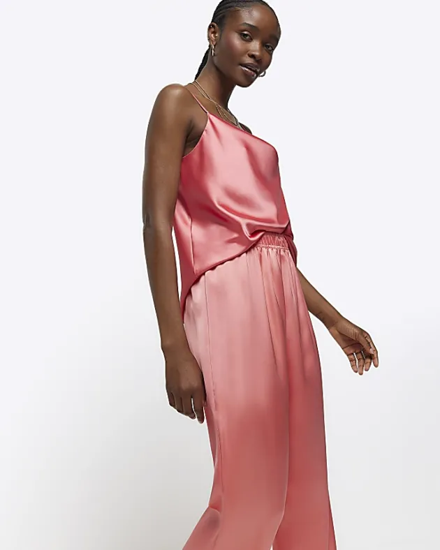 River Island Coral satin pull on wide leg trousers< Trousers