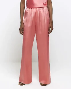 River Island Coral satin pull on wide leg trousers< Trousers