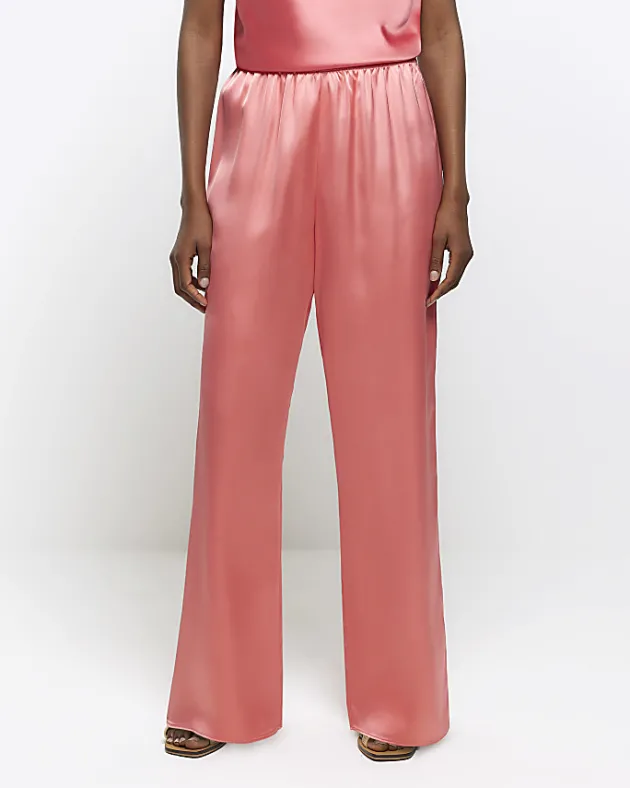 River Island Coral satin pull on wide leg trousers< Trousers