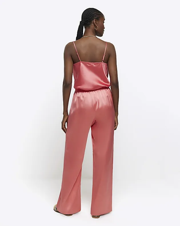 River Island Coral satin pull on wide leg trousers< Trousers