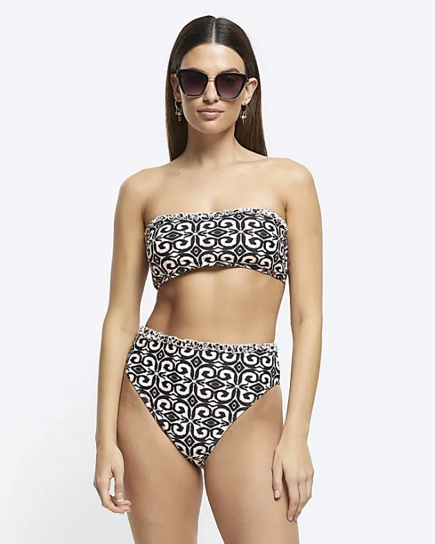 River Island abstract frill bandeau bikini top< Swimwear & Beachwear