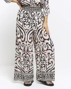 River Island abstract wide leg beach trousers< Trousers