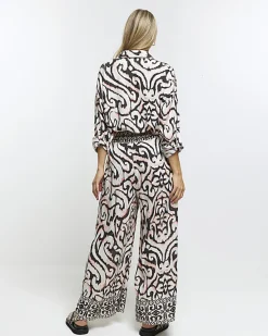 River Island abstract wide leg beach trousers< Trousers