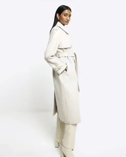 River Island Cream belted longline trench coat< Coats & Jackets