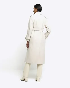River Island Cream belted longline trench coat< Coats & Jackets