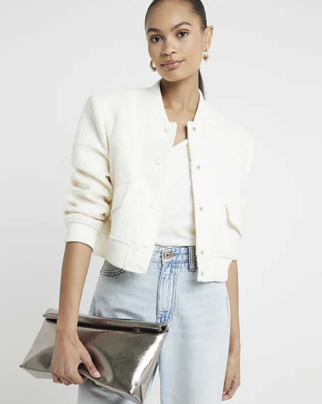 River Island Boucle Tailored Bomber Jacket< Coats & Jackets