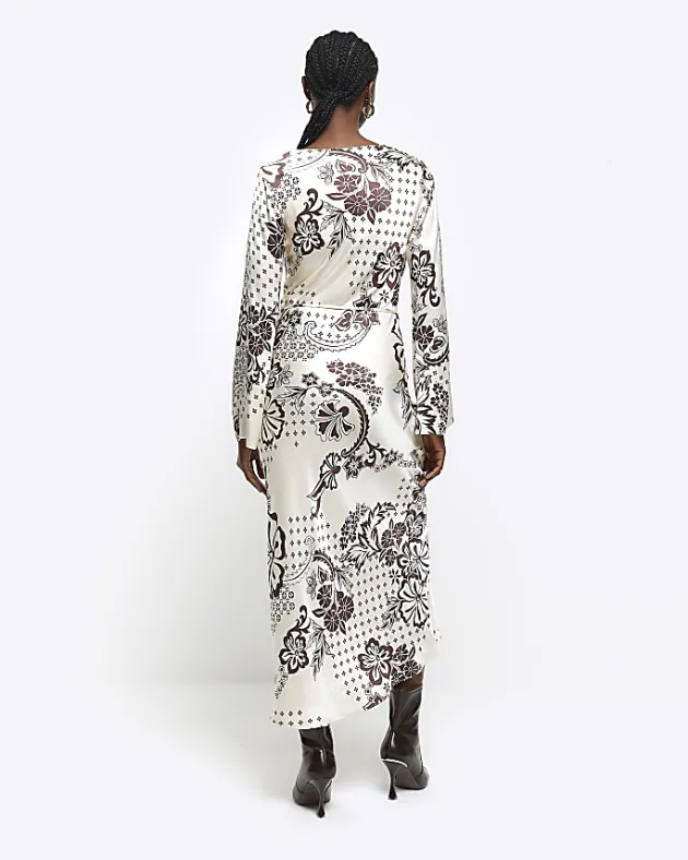 River Island satin floral belted slip midi dress< Dresses