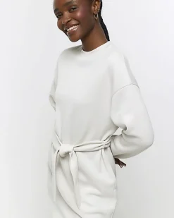 River Island tie jersey sweatshirt midi dress< Dresses