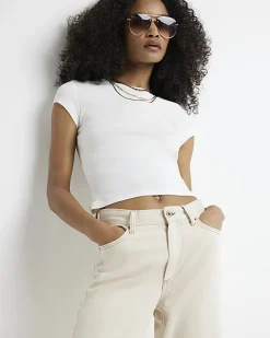 River Island Ecru high waisted relaxed straight jeans< Jeans
