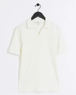 River Island Ecru muscle fit rib open collar polo< Polo Shirts
