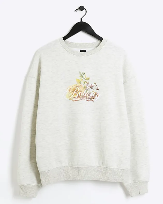 River Island Ecru regular fit floral graphic sweatshirt< Hoodies & Sweatshirts