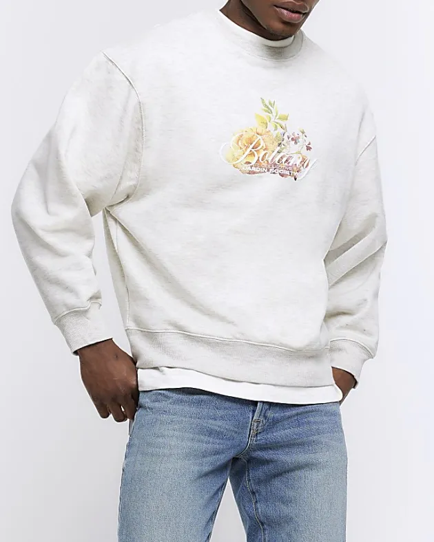 River Island Ecru regular fit floral graphic sweatshirt< Hoodies & Sweatshirts