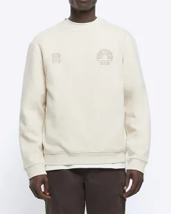River Island Ecru Regular Fit Floral Graphic Sweatshirt< Hoodies & Sweatshirts
