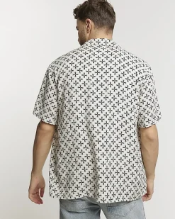River Island Ecru regular fit geometric revere shirt< Shirts