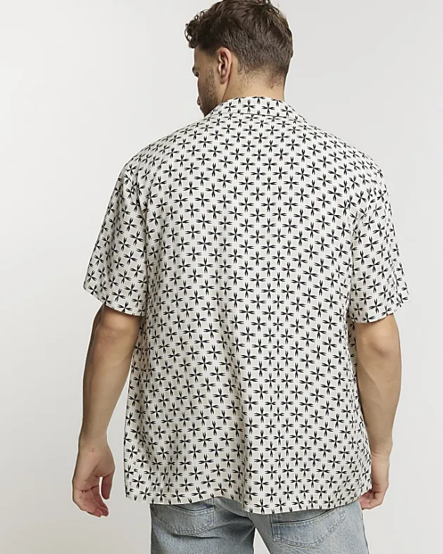 River Island Ecru regular fit geometric revere shirt< Shirts