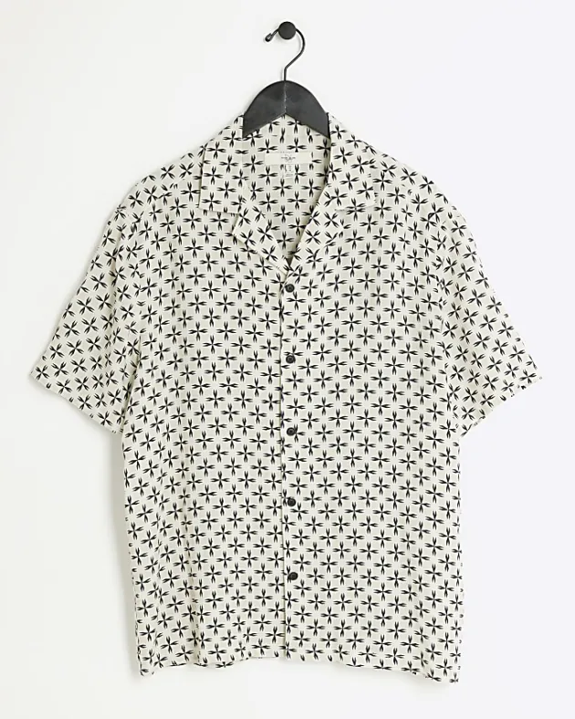 River Island Ecru regular fit geometric revere shirt< Shirts