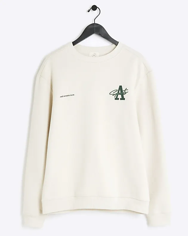 River Island Ecru regular fit graphic Aperton sweatshirt< Hoodies & Sweatshirts