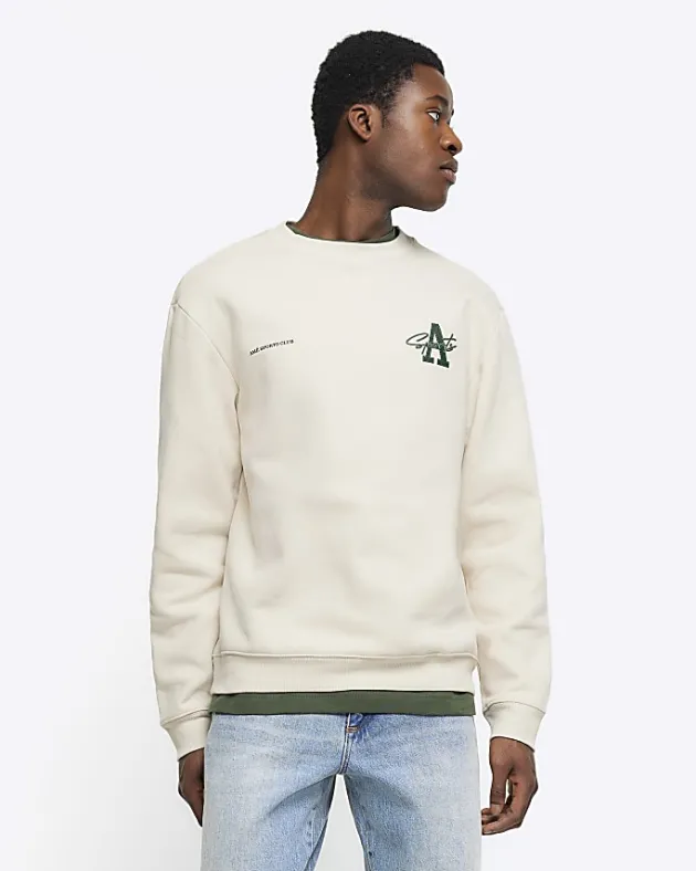 River Island Ecru regular fit graphic Aperton sweatshirt< Hoodies & Sweatshirts
