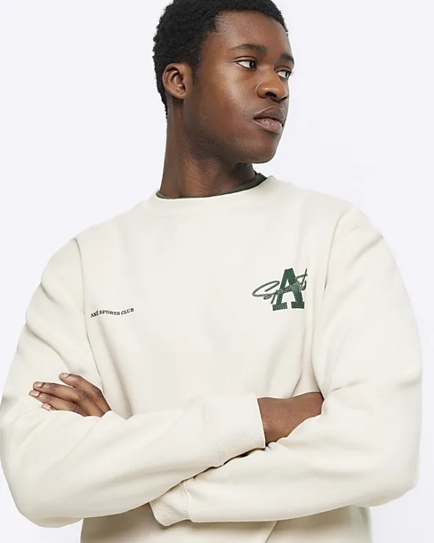 River Island Ecru regular fit graphic Aperton sweatshirt< Hoodies & Sweatshirts