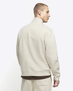 River Island Ecru regular fit half zip sweatshirt< Tracksuits