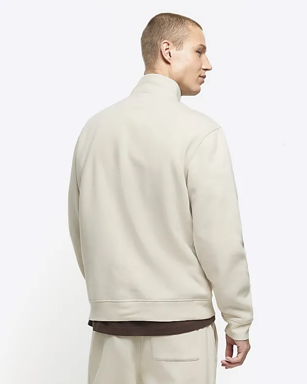 River Island Ecru regular fit half zip sweatshirt< Tracksuits