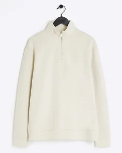 River Island Ecru regular fit half zip sweatshirt< Tracksuits