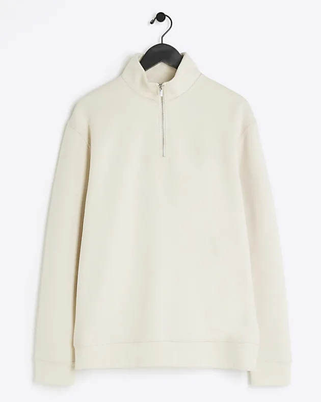 River Island Ecru regular fit half zip sweatshirt< Tracksuits