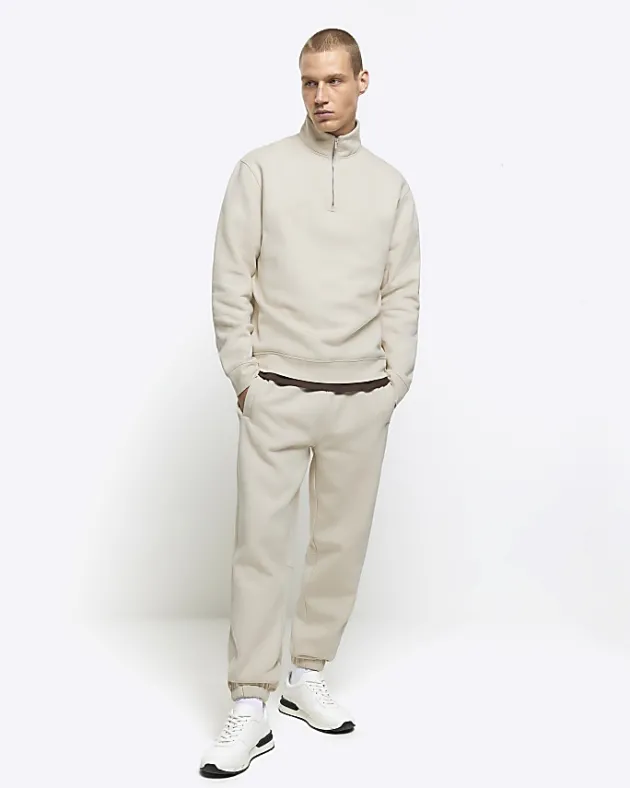 River Island Ecru regular fit half zip sweatshirt< Tracksuits