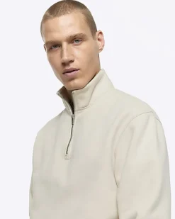 River Island Ecru regular fit half zip sweatshirt< Tracksuits