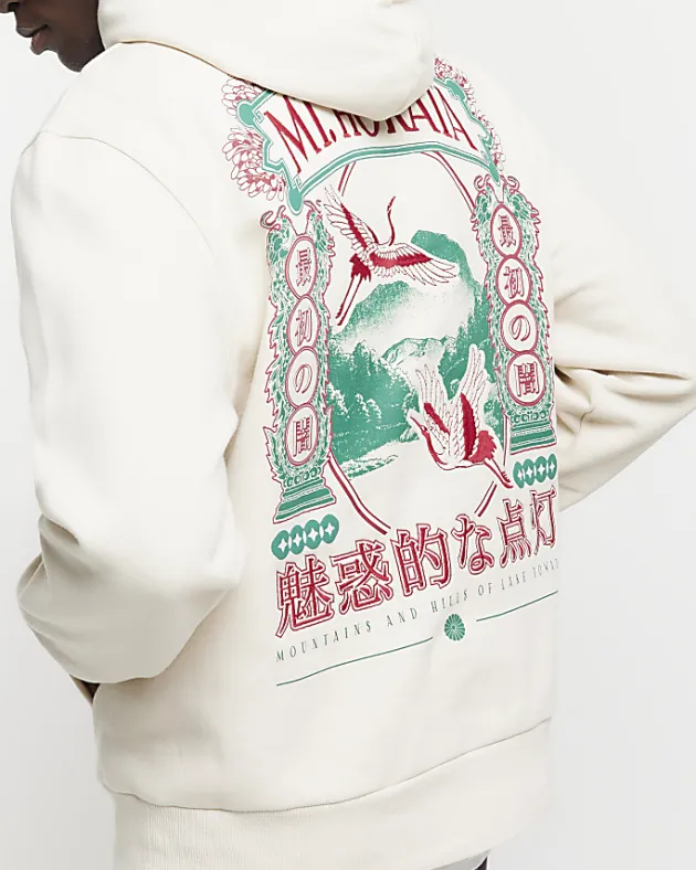 River Island Ecru regular fit Japanese graphic hoodie< Hoodies & Sweatshirts