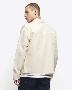 River Island Ecru regular fit linen blend smart overshirt< Shirts