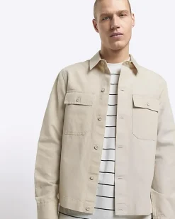 River Island Ecru regular fit linen blend smart overshirt< Shirts