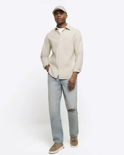 River Island Ecru regular fit linen blend shirt< Shirts