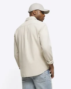 River Island Ecru regular fit linen blend shirt< Shirts