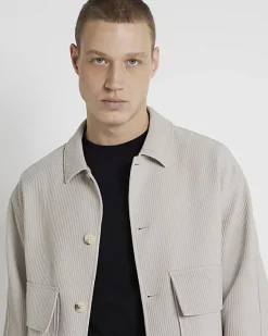 River Island Ecru regular fit plisse harrington jacket< Matching Sets