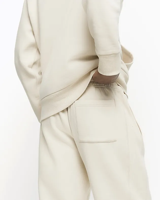 River Island Ecru regular fit rib panel joggers< Tracksuits
