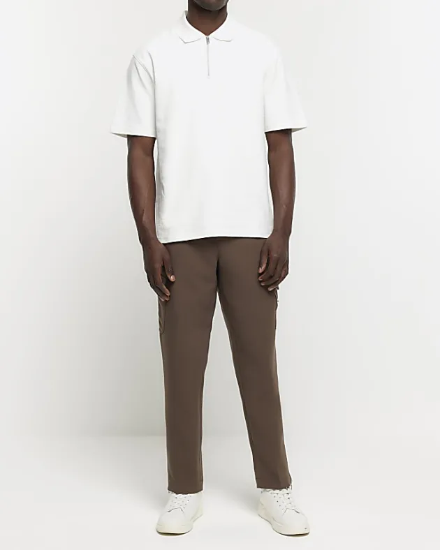 River Island Ecru regular fit textured half zip polo< Polo Shirts