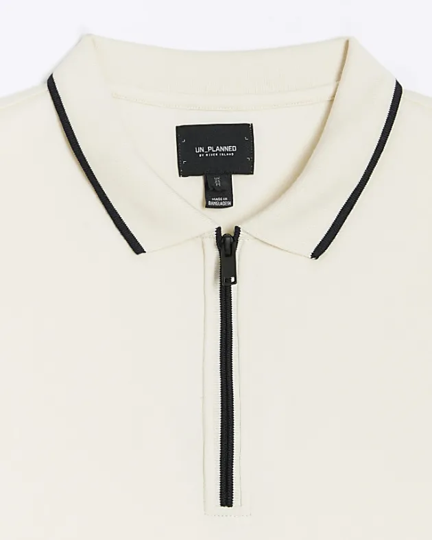 River Island Ecru slim fit taped collar polo< Polo Shirts