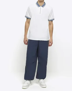 River Island Ecru slim fit taped half zip polo< Polo Shirts