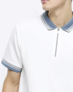 River Island Ecru slim fit taped half zip polo< Polo Shirts