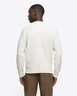 River Island Ecru slim fit waffle texture jumper< Jumpers & Cardigans