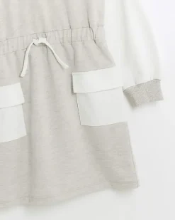 River Island Girls beige colour block hooded dress< Dresses