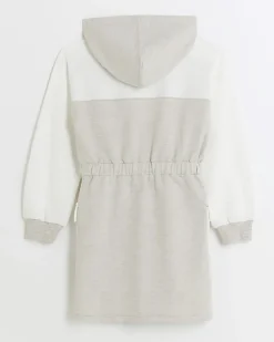 River Island Girls beige colour block hooded dress< Dresses
