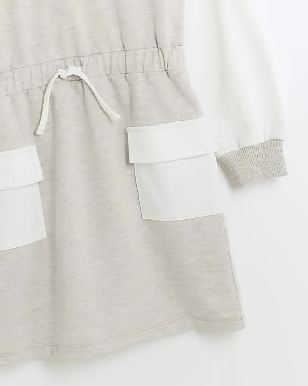 River Island Girls beige colour block hooded dress< Dresses