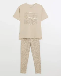 River Island Girls beige graphic t-shirt and leggings set< Sets & Outfits