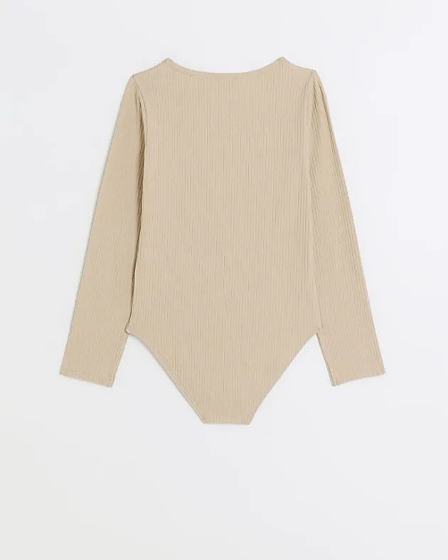 River Island Girls beige long sleeve ribbed bodysuit top< Tops & T-shirts