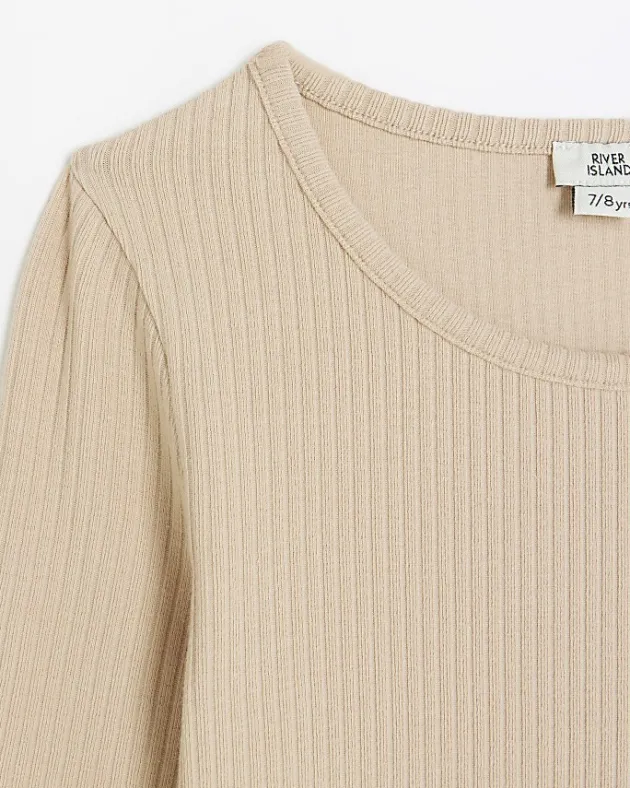 River Island Girls beige long sleeve ribbed bodysuit top< Tops & T-shirts